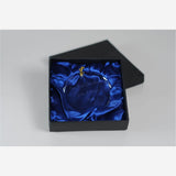 circle crystal ornament with gold clasp engraved