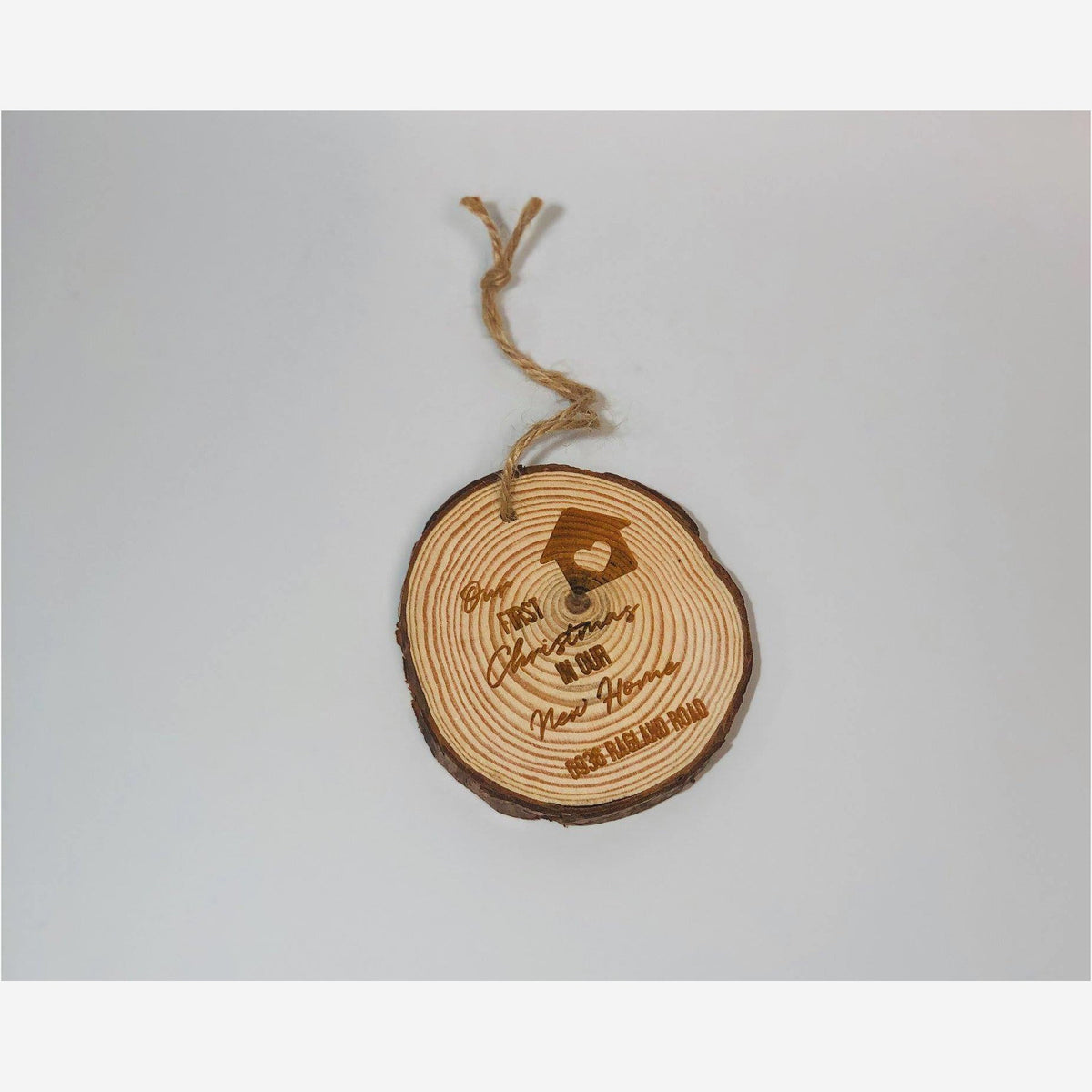 Dark Khaki Living Edge Wood Ornament Engraved