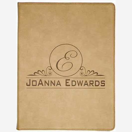 Dark Khaki 9 1/2" x 12" Laserable Leatherette Portfolio with Notepad