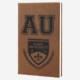 5.25 inch by 8.25 inch dark brown leatherette journal with black engraving