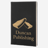 5.25 inch by 8.25 inch black leatherette journal with gold engraving