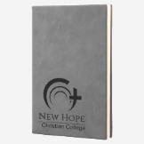 5.25 inch by 8.25 inch gray leatherette journal with black engraving