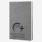 5.25 inch by 8.25 inch gray leatherette journal with black engraving