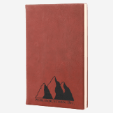 5.25 inch by 8.25 inch red mahogany leatherette journal with black engraving