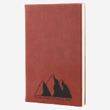 5.25 inch by 8.25 inch red mahogany leatherette journal with black engraving