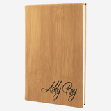 wood grain leatherette journal 5.25 inch x 8.25 inch with black engraving personalized