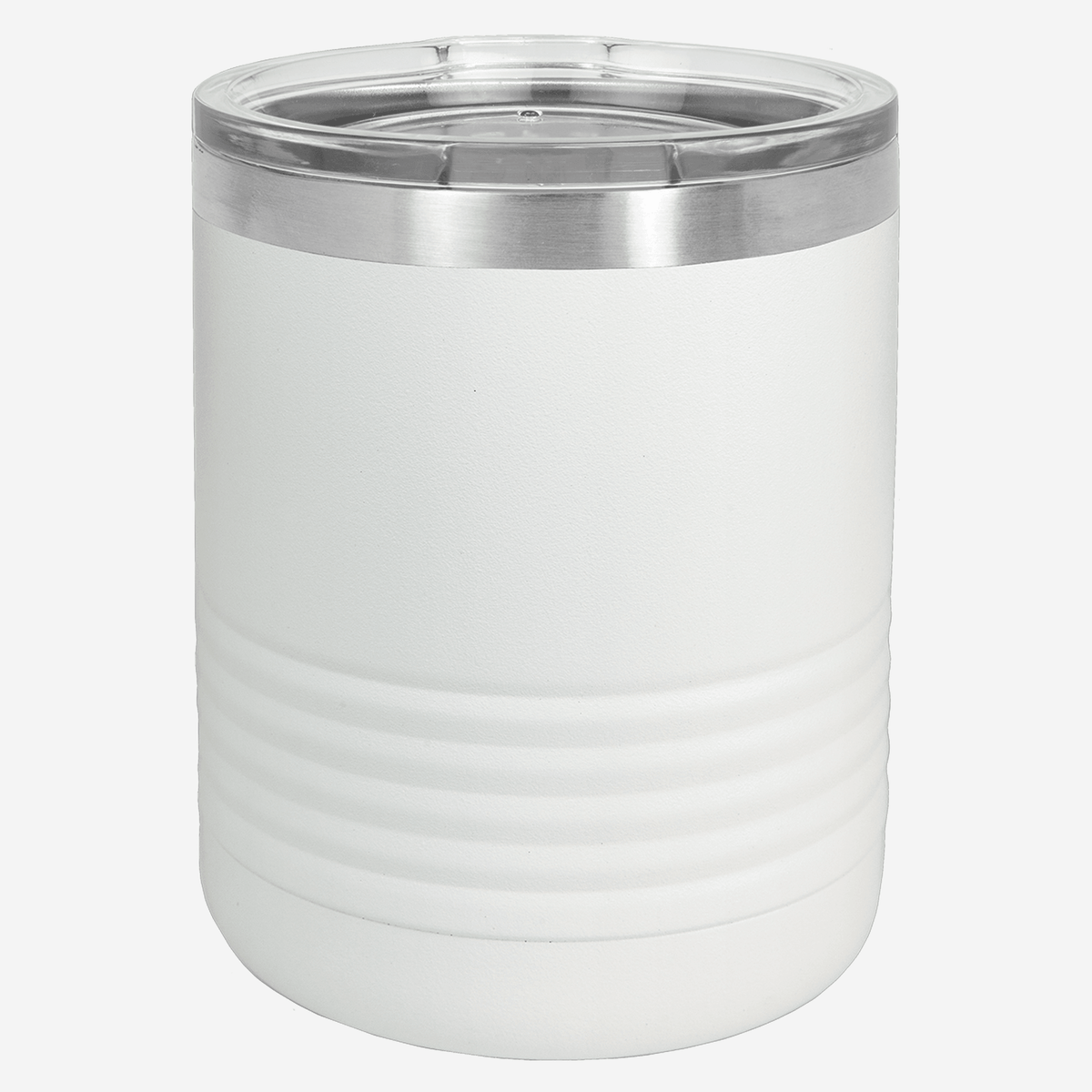 10 oz white tumbler with lid grip rings on the bottom