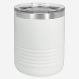 10 oz white tumbler with lid grip rings on the bottom