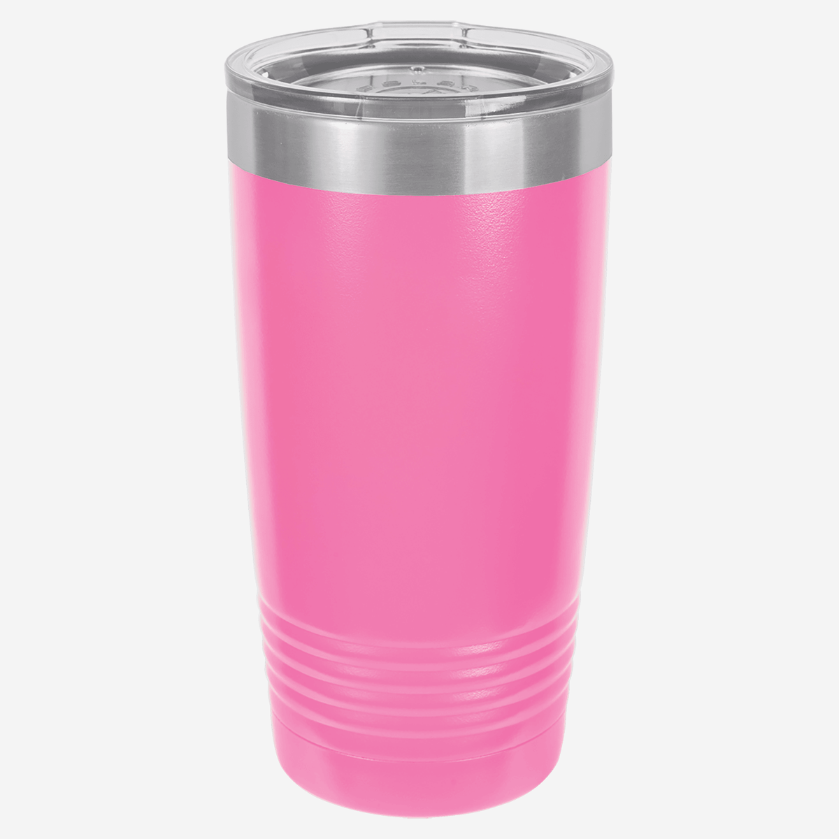 20 oz. pink stainless steel tumbler with lid grip rings on the bottom