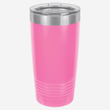 20 oz. pink stainless steel tumbler with lid grip rings on the bottom