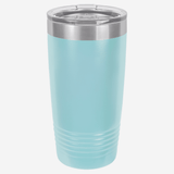 20 oz. light blue stainless steel tumbler with lid grip rings on the bottom