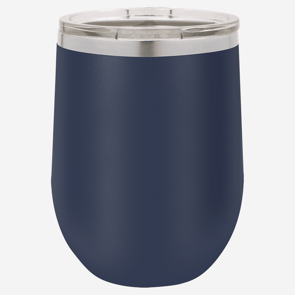12 oz. navy blue stainless steel tumbler with clear lid
