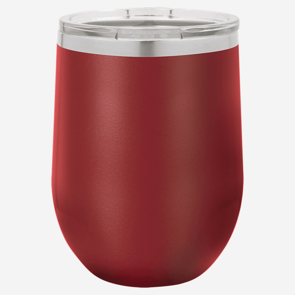 12 oz. maroon stainless steel tumbler with clear lid