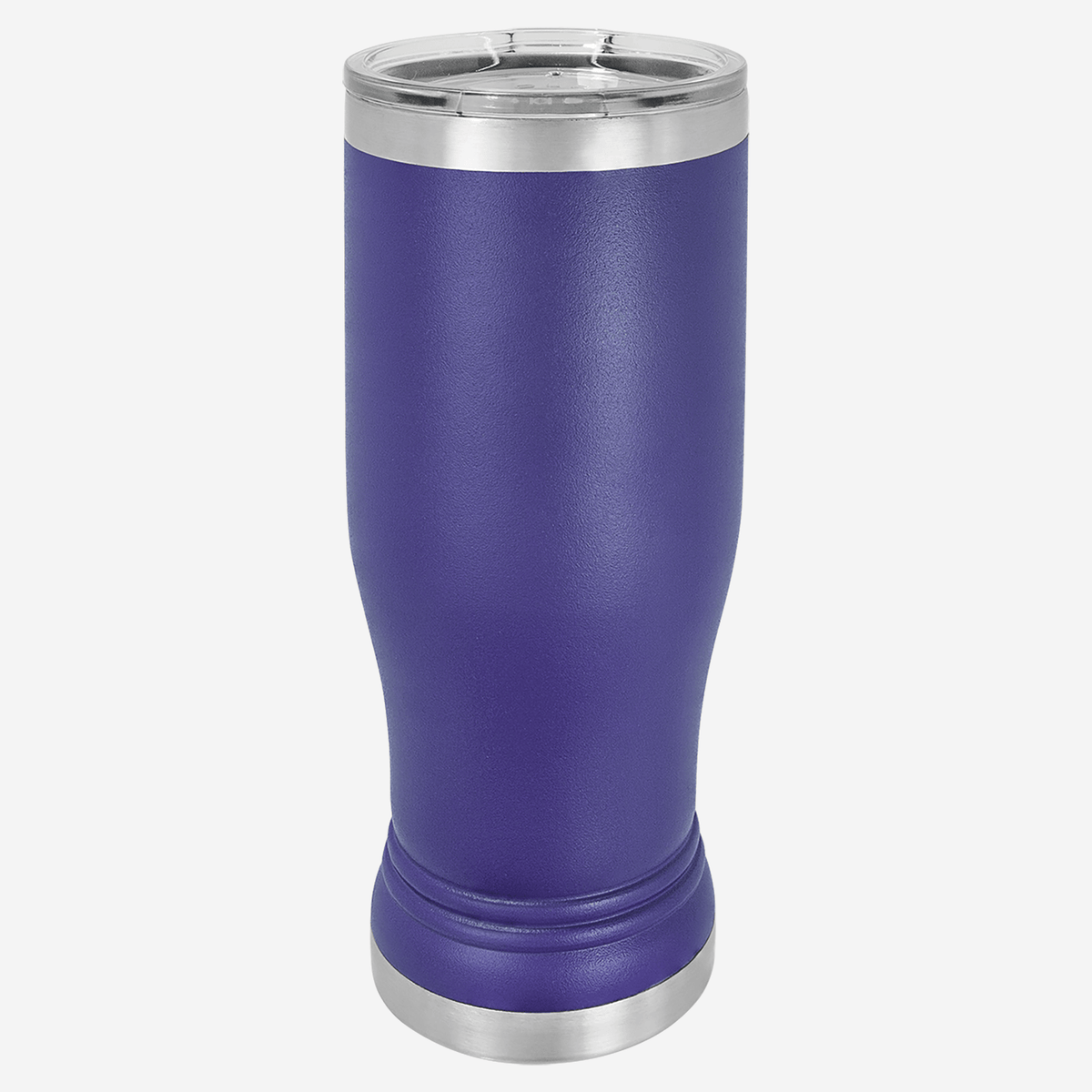 14 oz dark purple pilsner style tumbler with clear lid