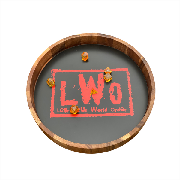 Salmon Custom Design 12" Round Wooden Dice Tray with Engraving Plastic Insert