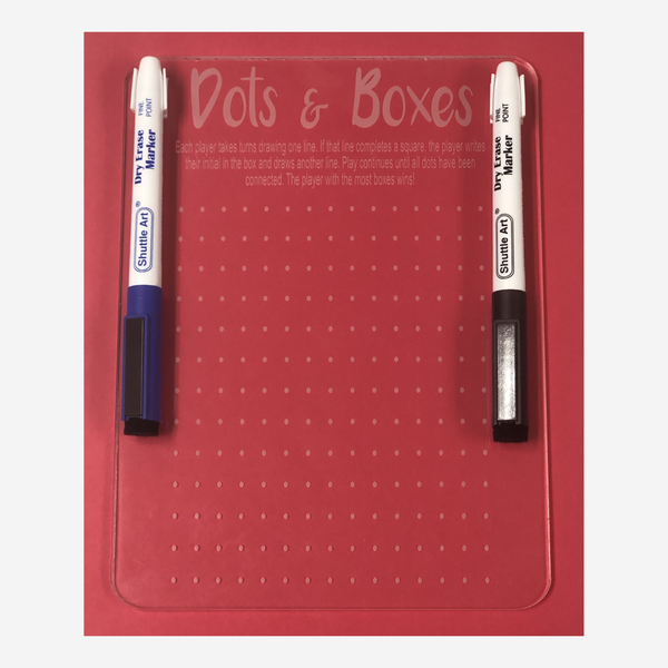 clear acrylic laser engraved with dots and boxes game with dry erase marker