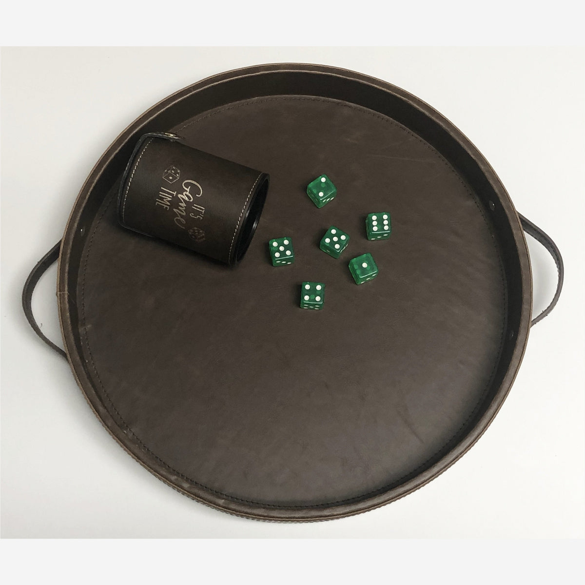 Dark Slate Gray Large Round PU Leather Dice Tray and Dice Cup