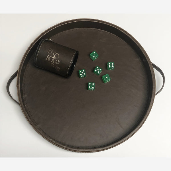 Dark Slate Gray Large Round PU Leather Dice Tray and Dice Cup
