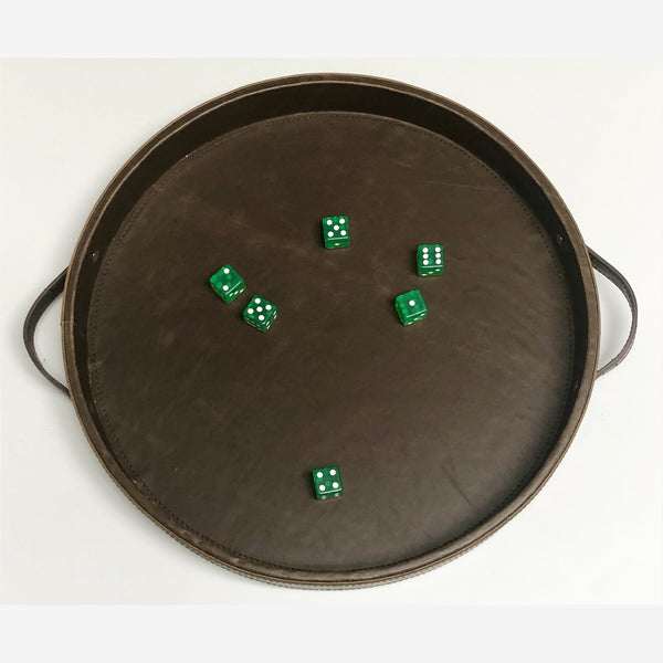 Dark Slate Gray Large Round PU Leather Dice Tray and Dice Cup