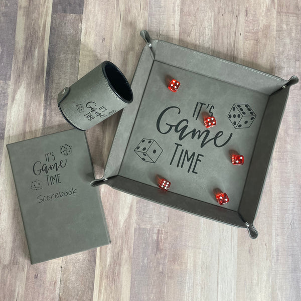 Gray Dice Bundle - dice tray, dice cup, scorepad notebook