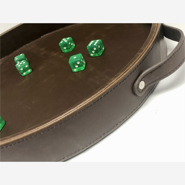 Dark Slate Gray Large Round PU Leather Dice Tray and Dice Cup
