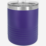 10 oz dark purple tumbler with lid grip rings on the bottom