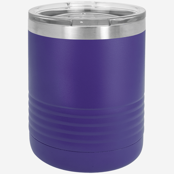 10 oz dark purple tumbler with lid grip rings on the bottom