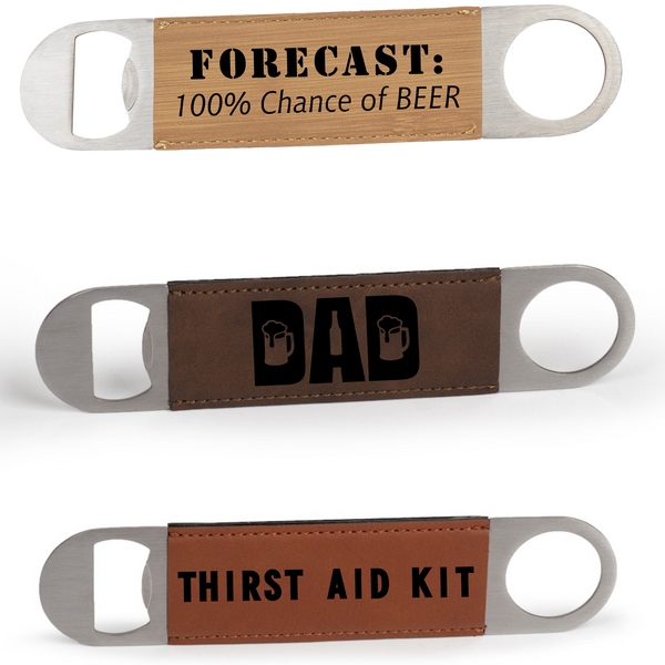 Leatherette Bottle Opener - Custom Engraved 1.5"x7"