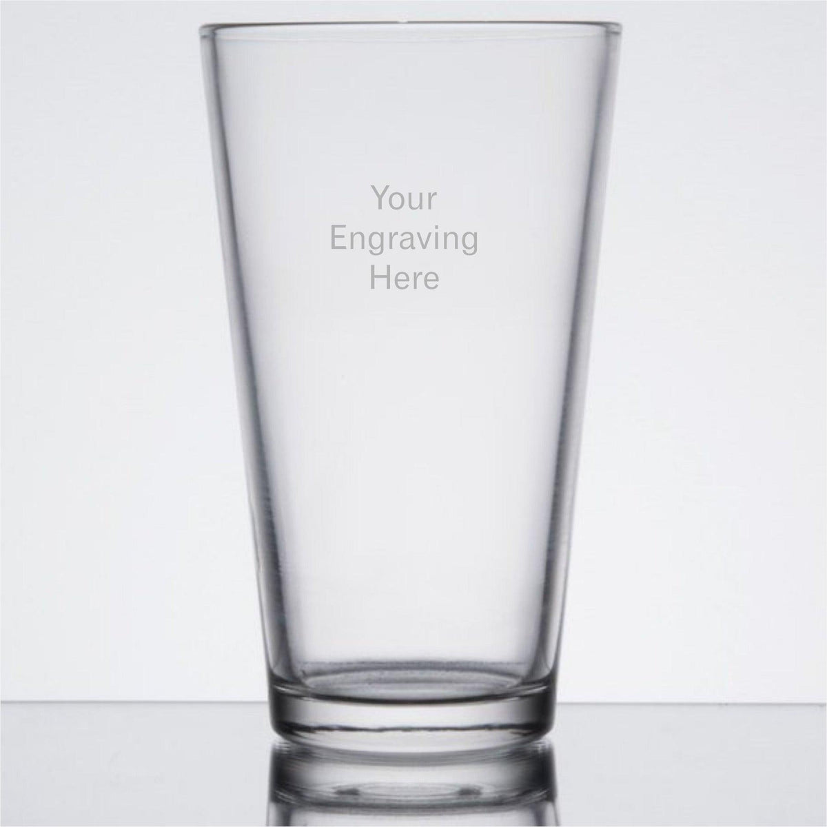 glass barware pint glass with "you're engraving here" text