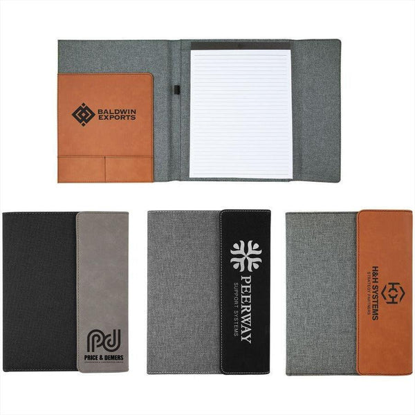 photo collage of gray 7" x 9" Laserable Leatherette Canvas Small Portfolio with Notepad engraved