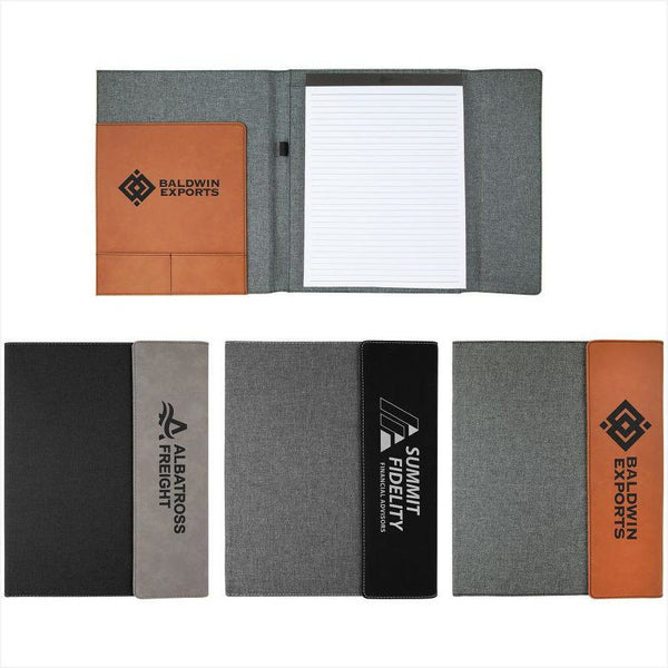Chocolate 9 1/2" x 12" Laserable Leatherette with Canvas Portfolio with Notepad