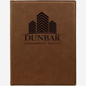 7" x 9" Laserable Dark Brown Leatherette Small Portfolio with Notepad with black engraving