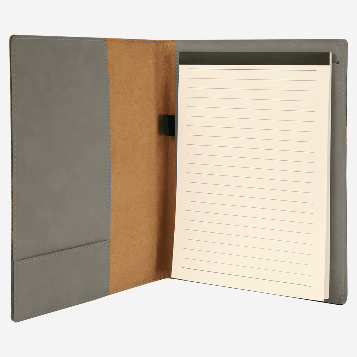 7" x 9" Laserable Leatherette Small Portfolio with Notepad open pocket on inside left and notepad on the right