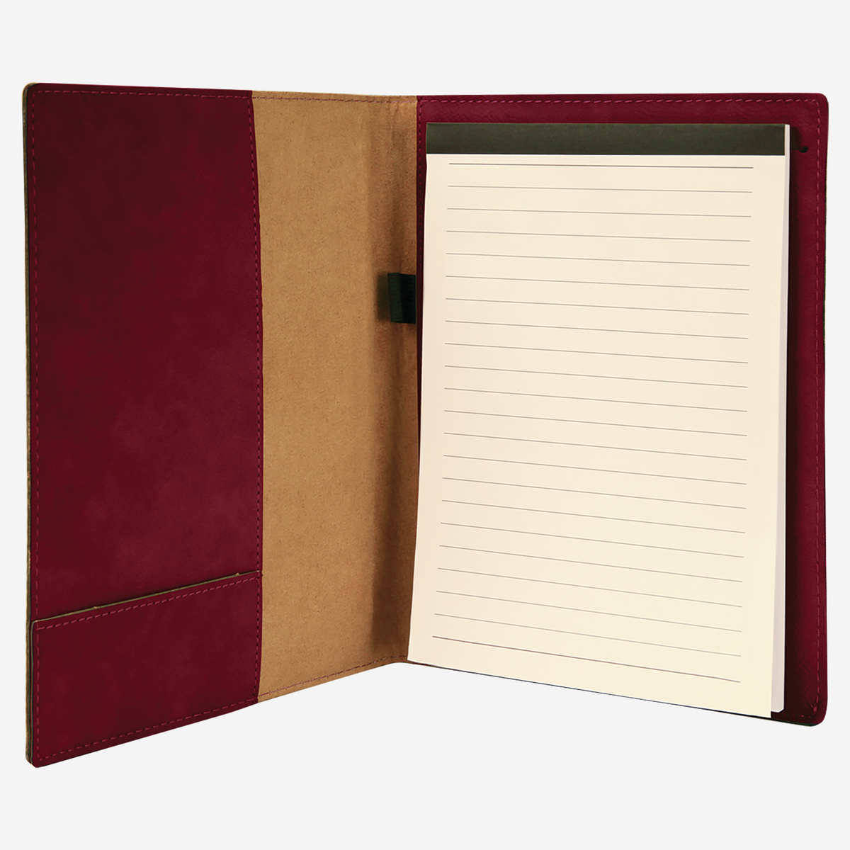 7" x 9" Laserable Rose Leatherette Small Portfolio with Notepad open view left side pocket and right side notepad
