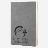 5.25 inch by 8.25 inch gray leatherette journal with black engraving