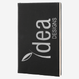 5.25 inch by 8.25 inch black leatherette journal with silver engraving