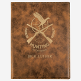 7" x 9" Laserable Rustic Brown Leatherette Small Portfolio with Notepad with gold engraving front view Hunting Rifles image