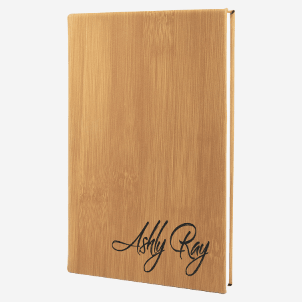 wood grain leatherette journal 5.25 inch x 8.25 inch with black engraving personalized