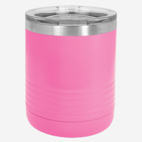 10 oz pink tumbler with lid grip rings on the bottom