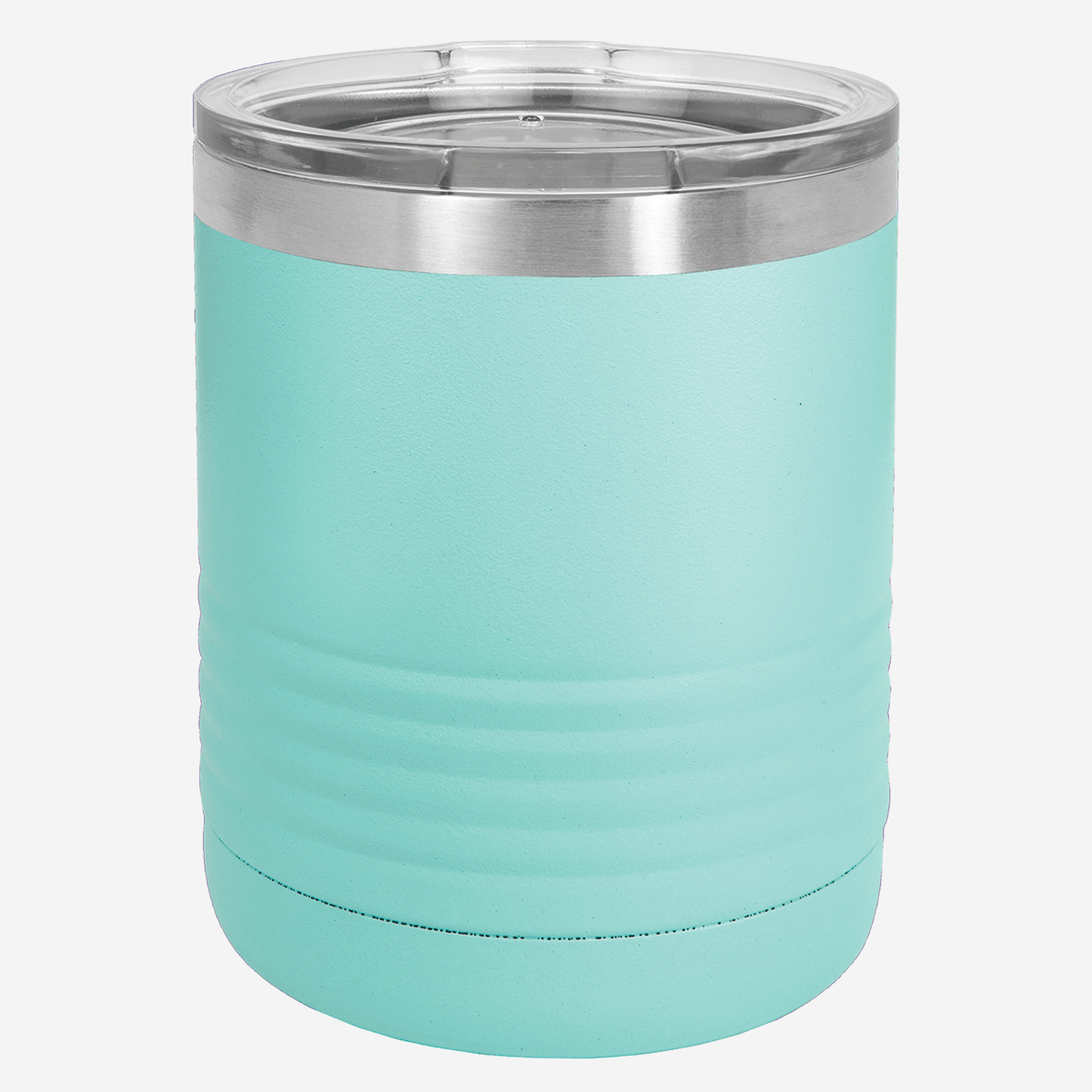 10 oz teal tumbler with lid grip rings on the bottom 