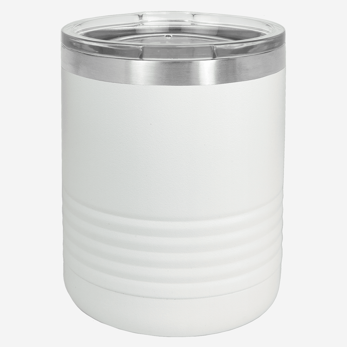 10 oz white tumbler with lid grip rings on the bottom