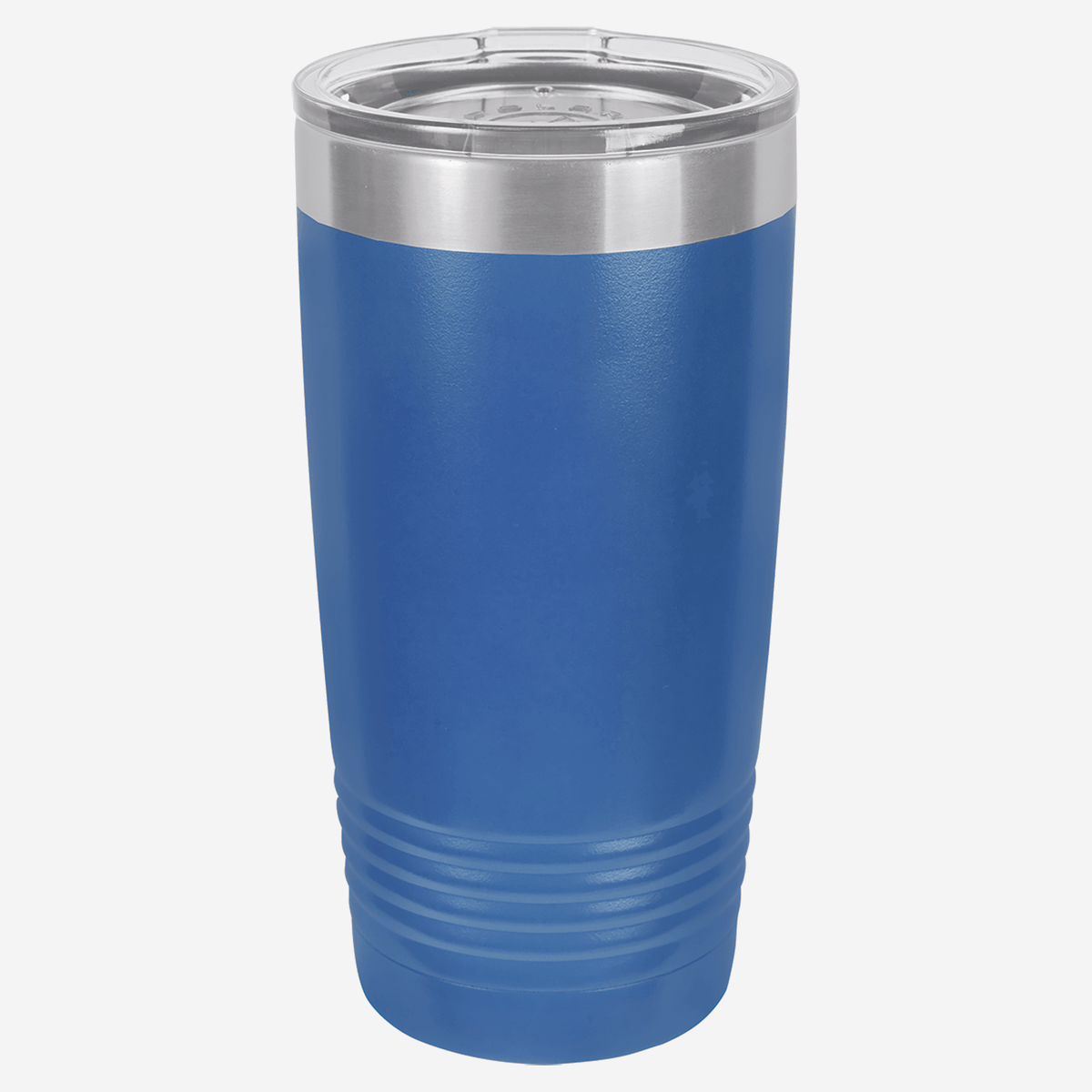 20 oz. royal blue stainless steel tumbler with lid grip rings on the bottom