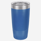 20 oz. royal blue stainless steel tumbler with lid grip rings on the bottom