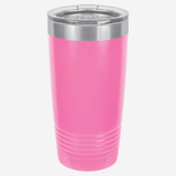 20 oz. pink stainless steel tumbler with lid grip rings on the bottom