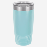 20 oz. light blue stainless steel tumbler with lid grip rings on the bottom