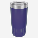 20 oz. dark purple stainless steel tumbler with lid grip rings on the bottom