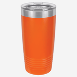 20 oz. orange stainless steel tumbler with lid grip rings on the bottom