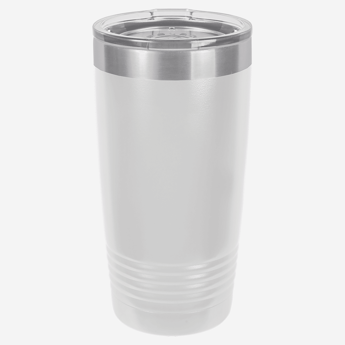20 oz. white stainless steel tumbler with lid grip rings on the bottom