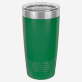 20 oz. kelly green stainless steel tumbler with lid grip rings on the bottom