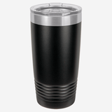 20 oz. black stainless steel tumbler with lid grip rings on the bottom